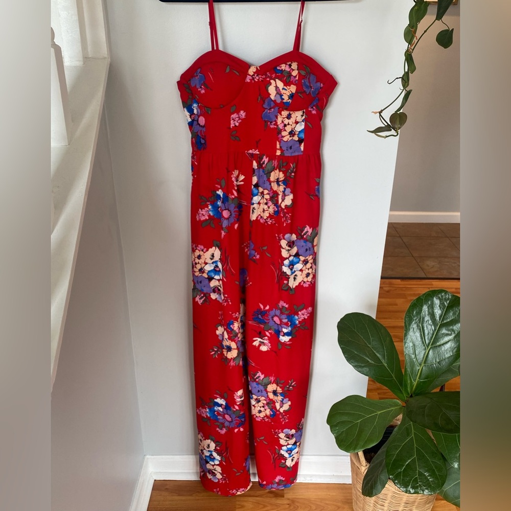 NWT Beautiful Red Floral Romper